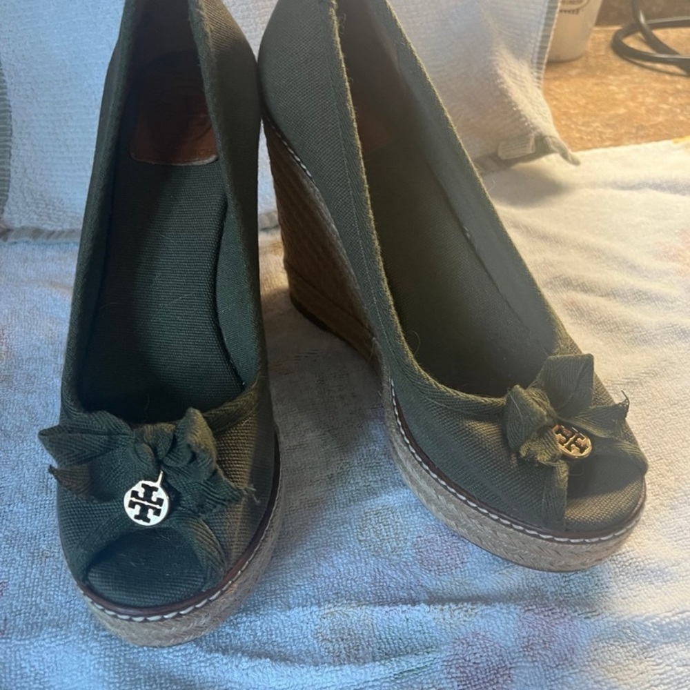 ISO Tory Burch Espadrille Wedges (Olive Green Only)